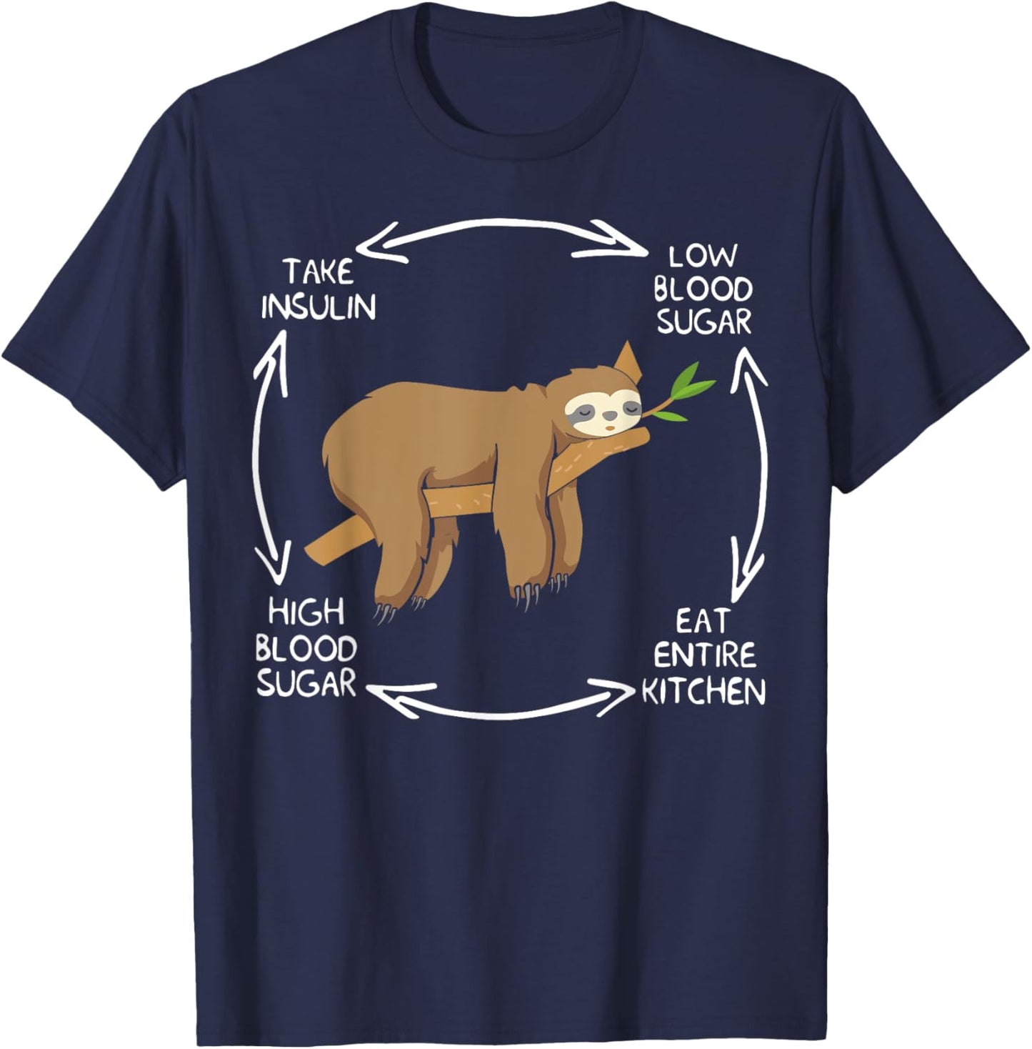 Diabetes Cycle Diabetes Life Lazy Sloth Diabetes Awareness T-Shirt - T-Shirt | Navy