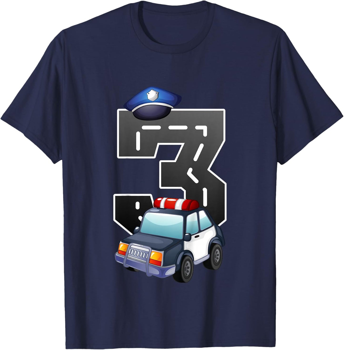 3rd Birthday Police Car 3 Years Birthday Gift T-Shirt - T-Shirt | Navy