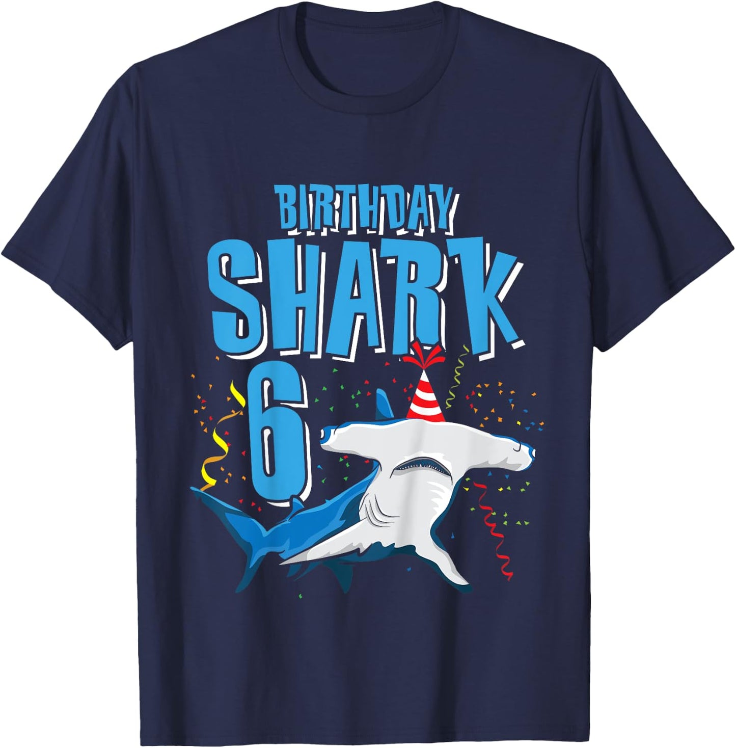 Kids Boys Birthday Shark Shirt for 6 Year Old Hammerhead Shark T-Shirt - T-Shirt | Navy