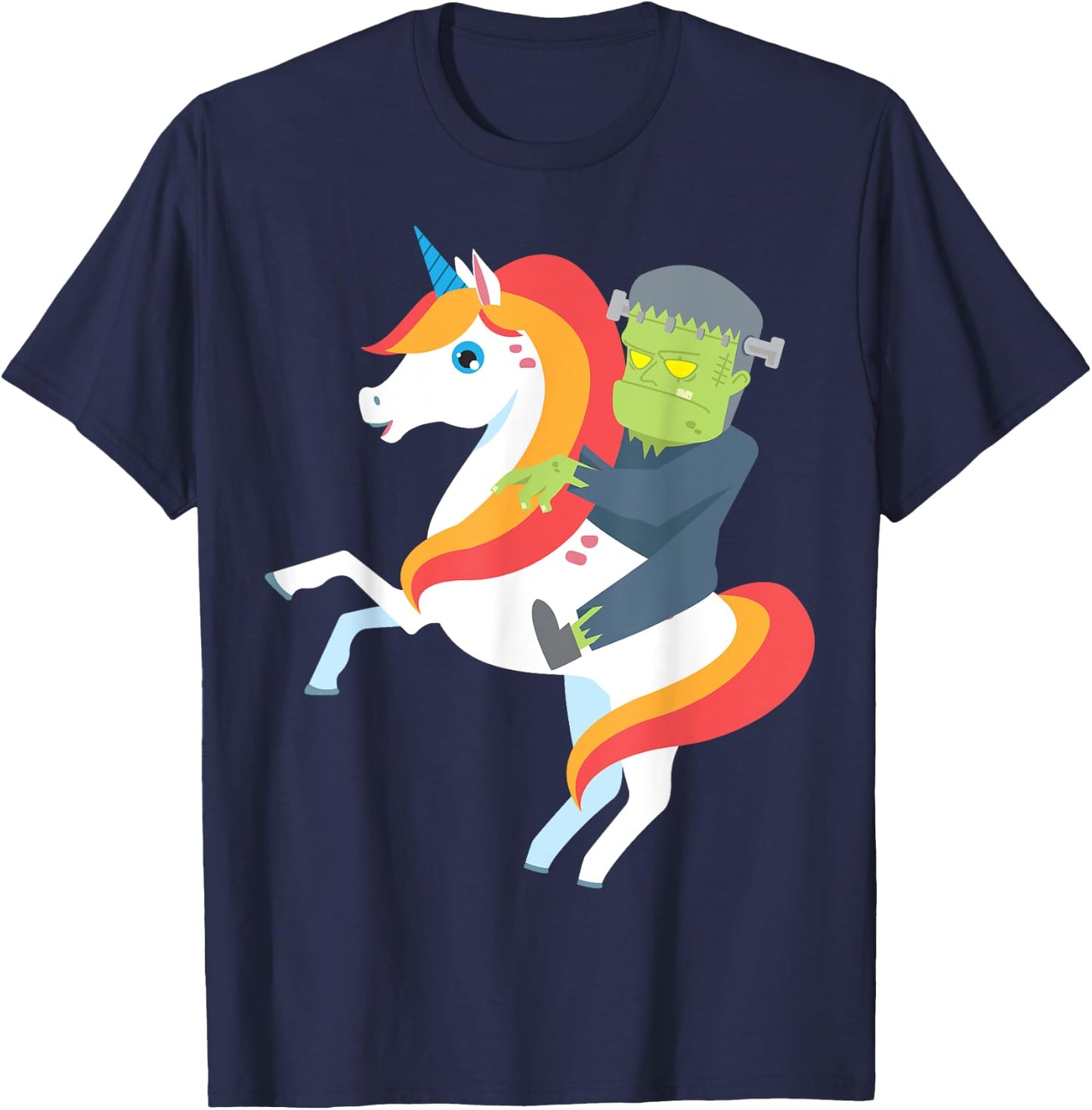Frankenstein Riding Unicorn Cute Monster Halloween Costume T-Shirt - T-Shirt | Navy