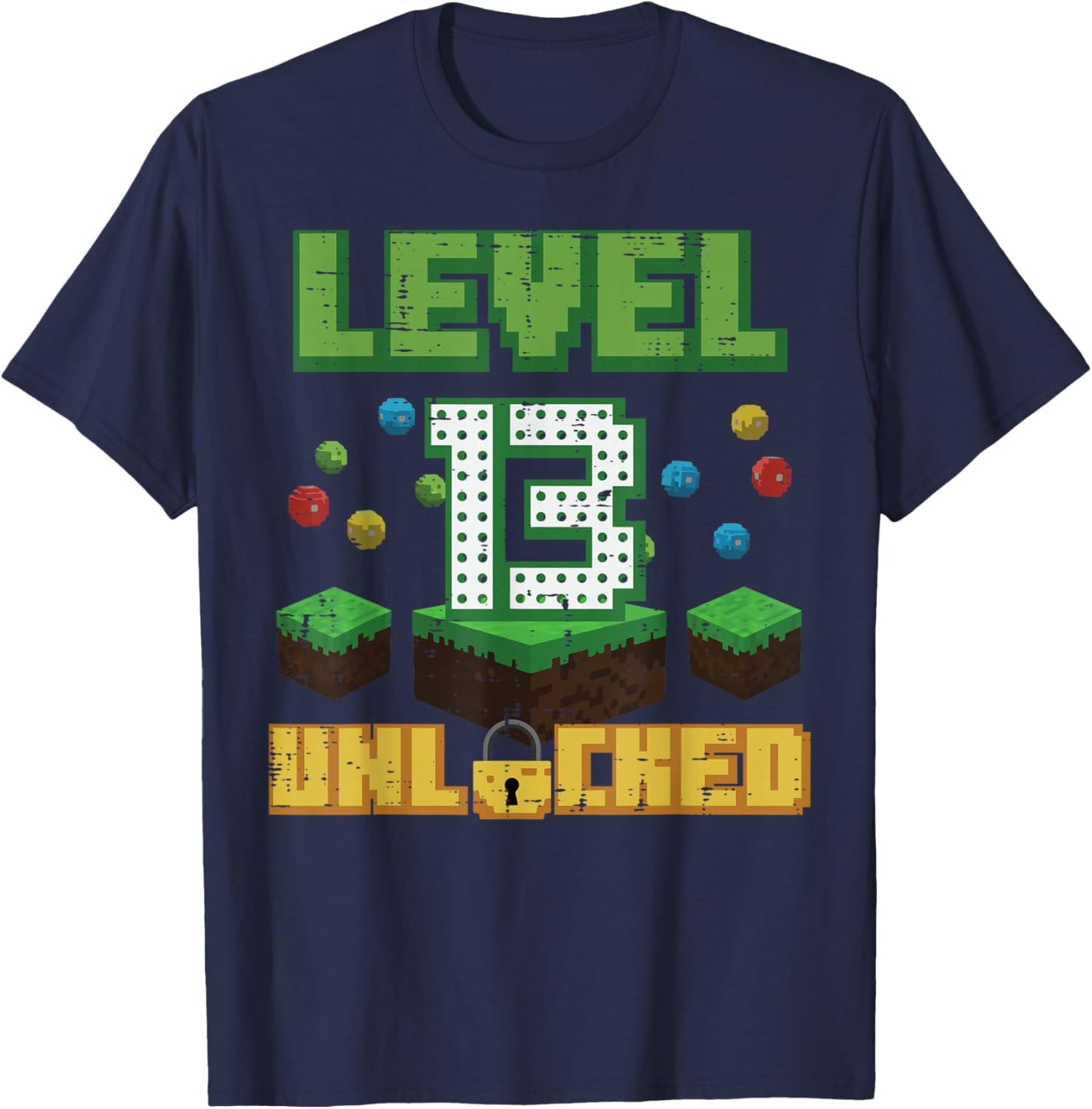 Level 13 Unlocked Pixel Gamer 13th Birthday Gaming Boys Teen T-Shirt - T-Shirt | Navy
