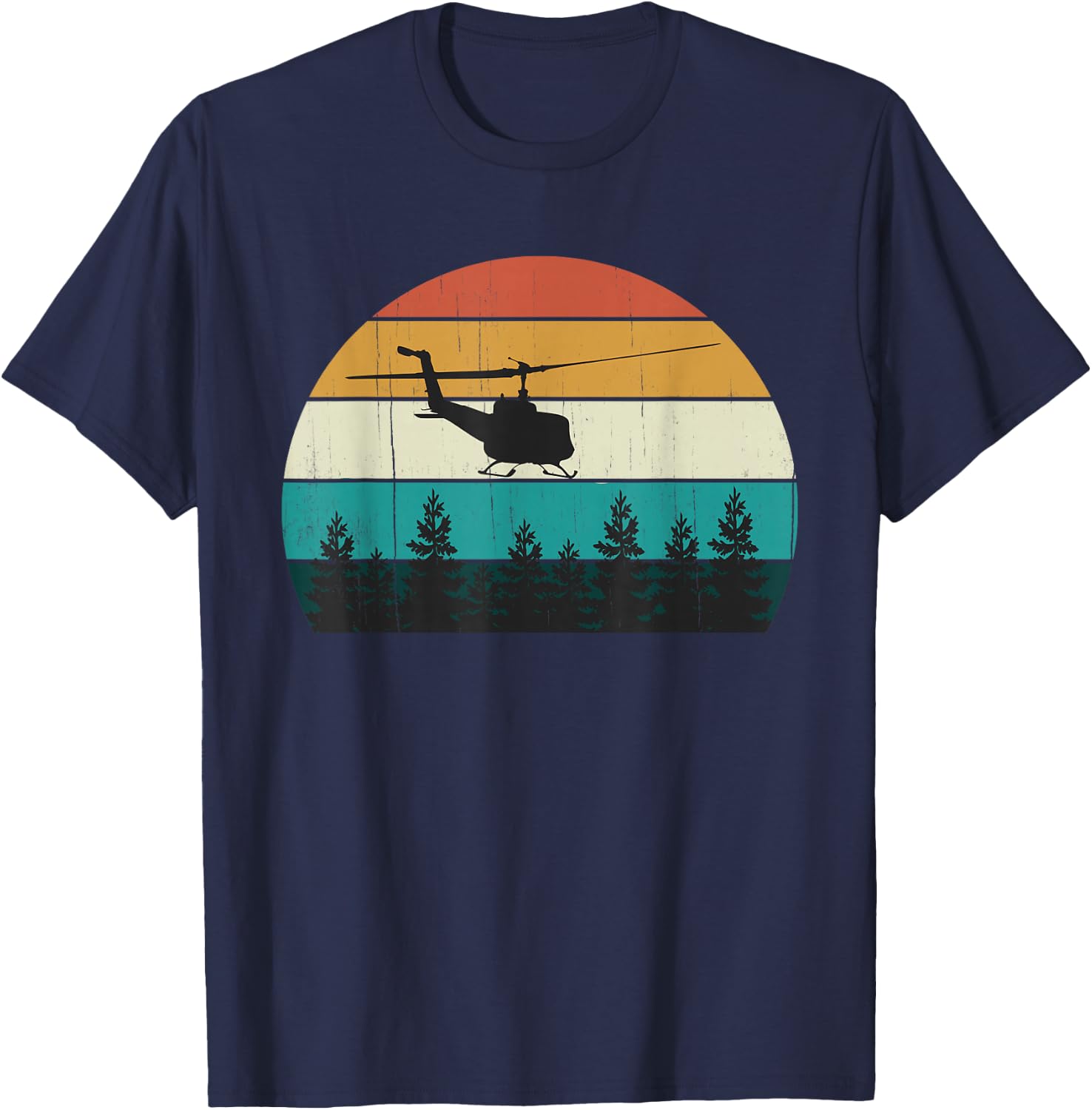 Retro Helicopter Pilot: Vintage Sunset: Chopper / Rotorcraft T-Shirt - T-Shirt | Navy