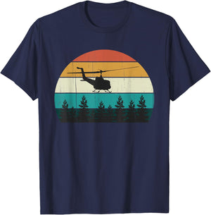 Retro Helicopter Pilot: Vintage Sunset: Chopper / Rotorcraft T-Shirt - T-Shirt | Navy