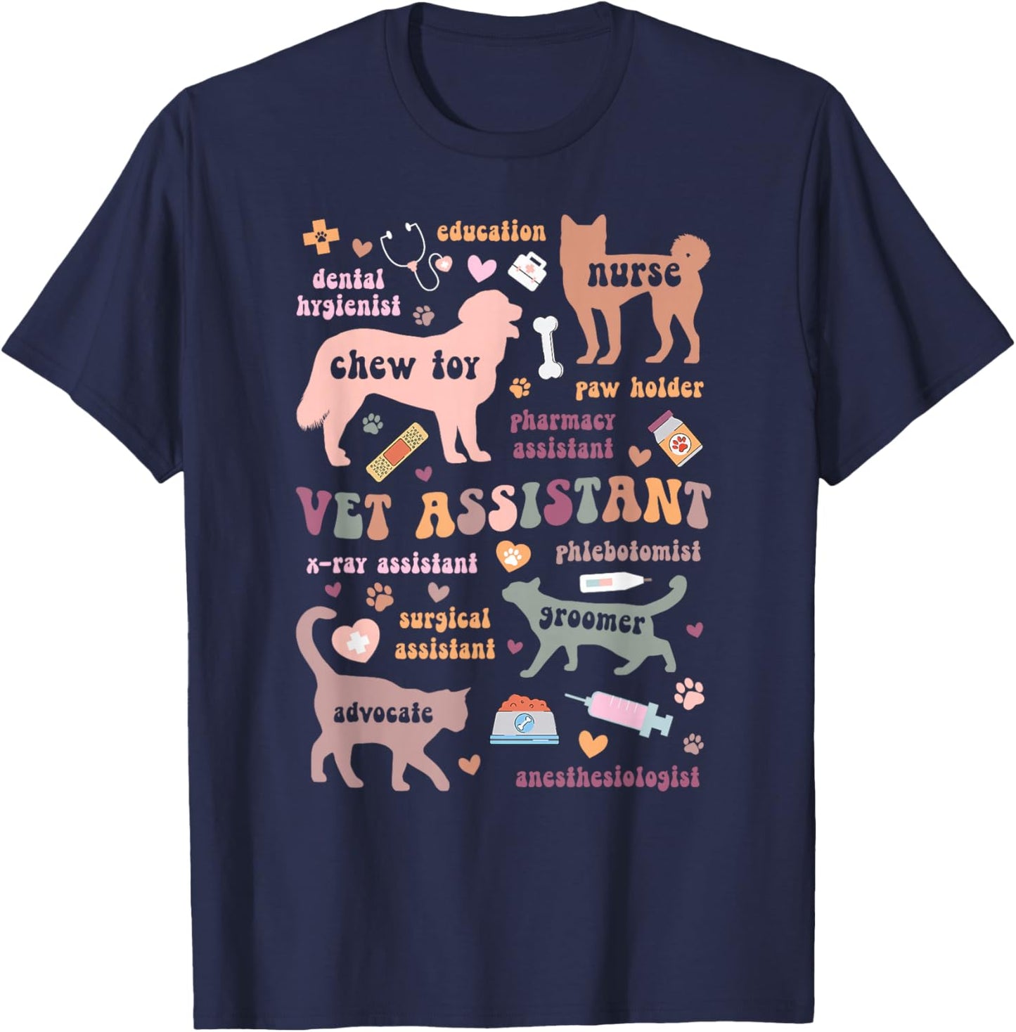 Groovy Vet Assistant Veterinary Assistant Appreciation T-Shirt - T-Shirt | Navy