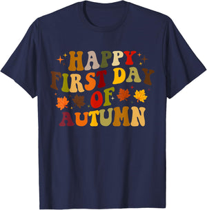 Happy First Day of Autumn, Cute Fall Autumn T-Shirt - T-Shirt | Navy
