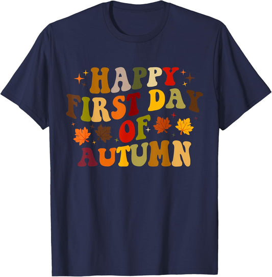 Happy First Day of Autumn, Cute Fall Autumn T-Shirt - T-Shirt | Navy