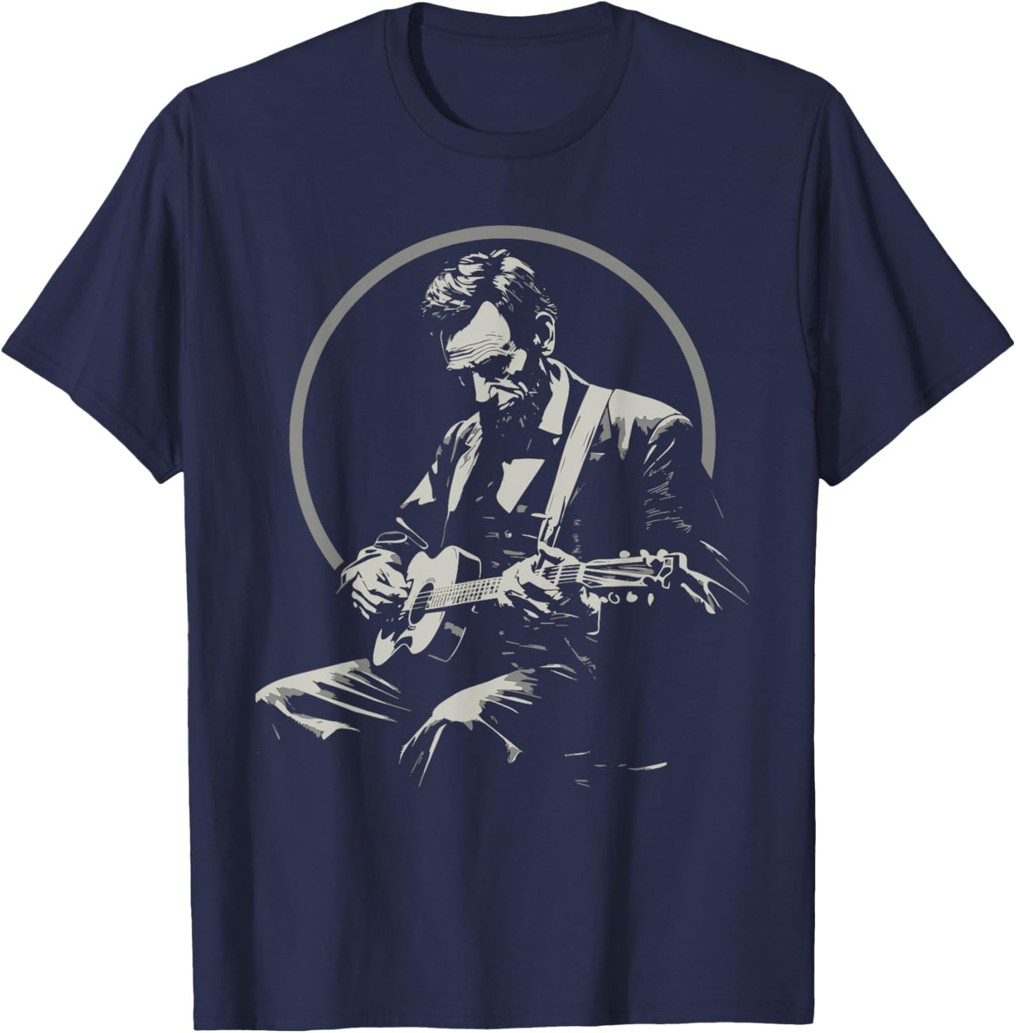 BluegrassGarage - Abraham Lincoln Playing Guitar Retro Music T-Shirt - T-Shirt | Navy