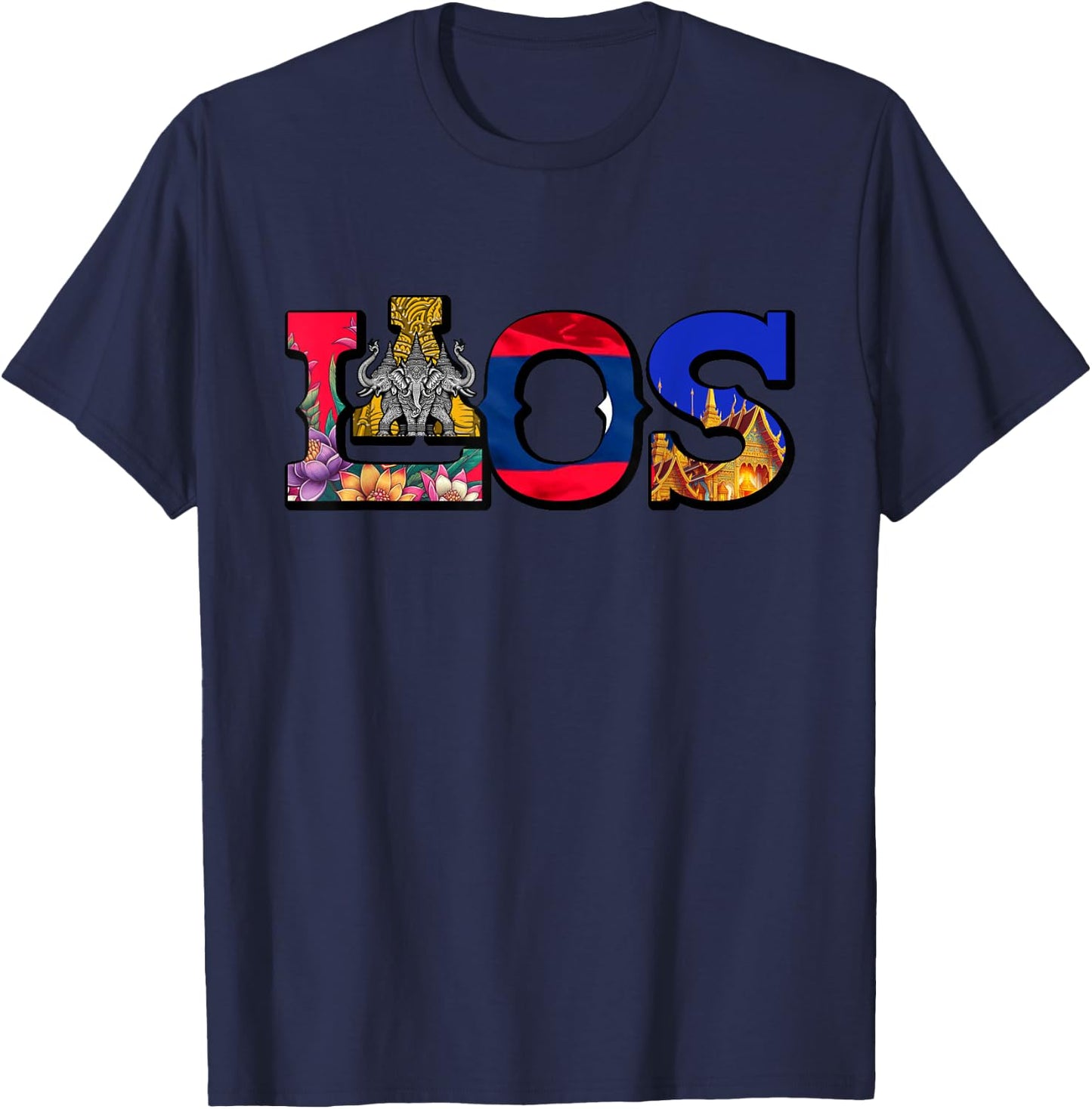 Laos Proud Lao Life Laotian Map Flowers T-Shirt - T-Shirt | Navy