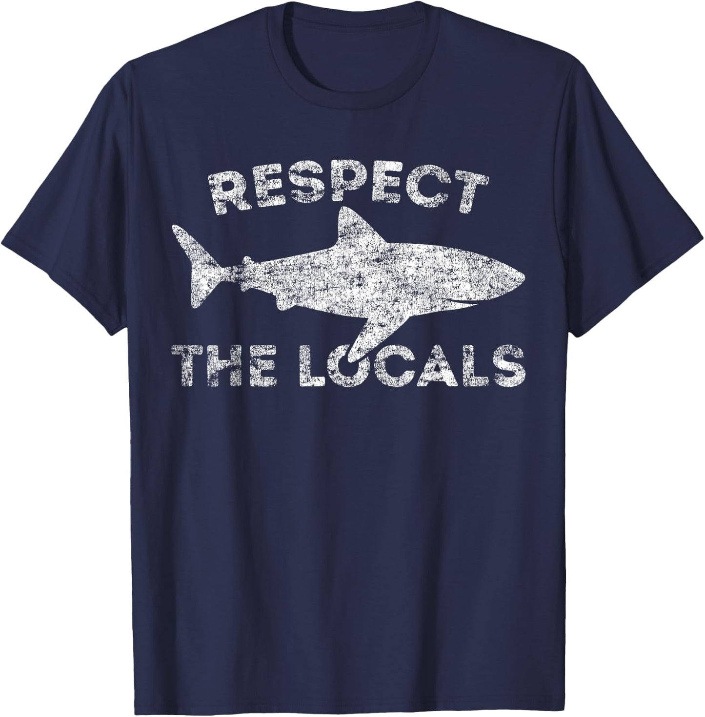 Funny Scuba Diving Respect Locals Vintage Distressed Shark T-Shirt - T-Shirt | Navy