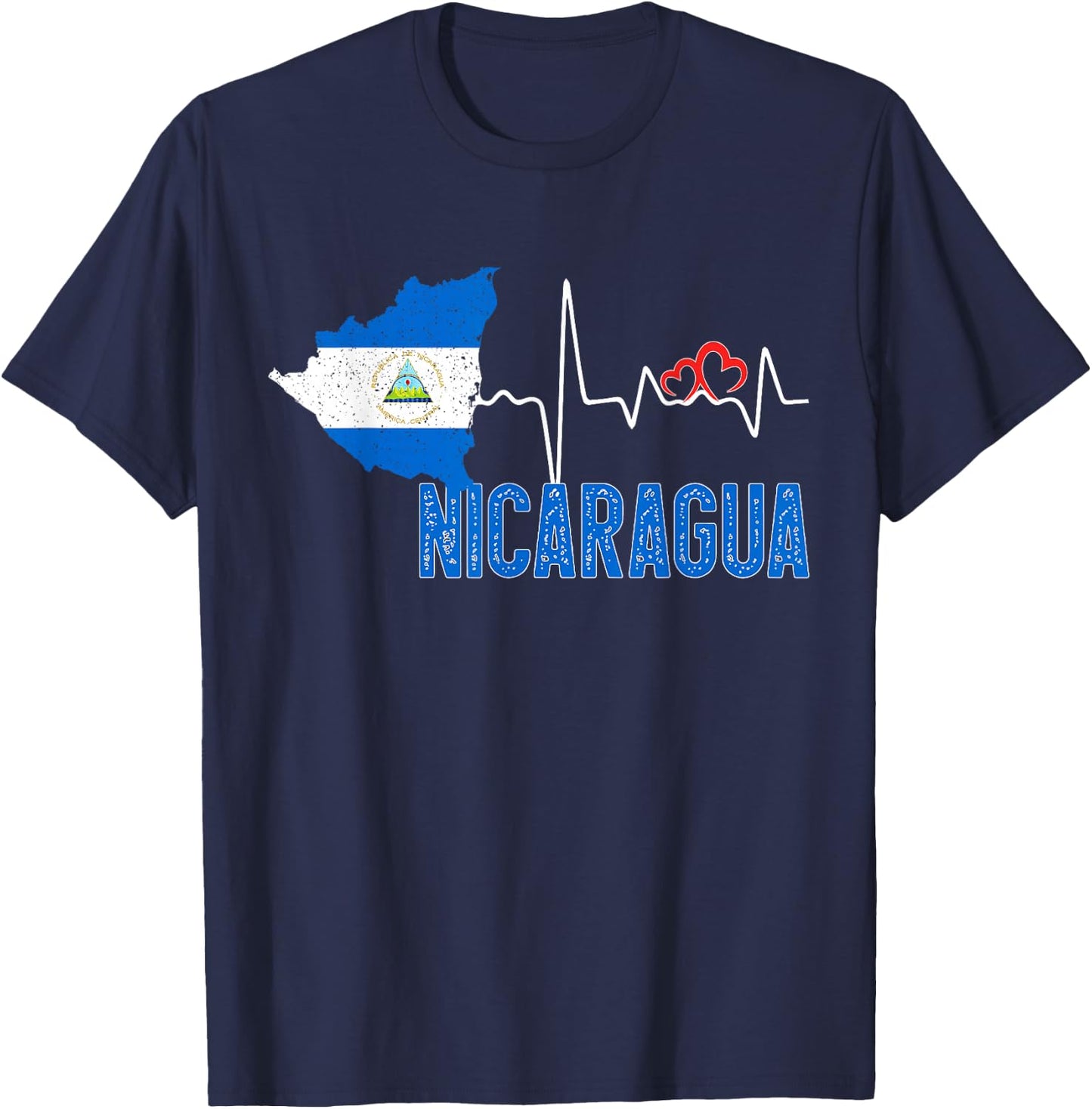 Nicaragua Flag Map Heartbeat for Nicaraguan Pride T-Shirt - T-Shirt | Navy