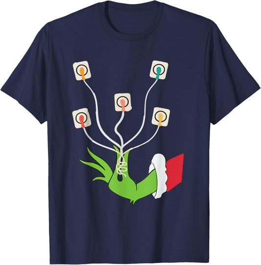 Funny Christmas Lights EKG Leads Cheat Sheet Nurse Christmas T-Shirt - T-Shirt | Navy
