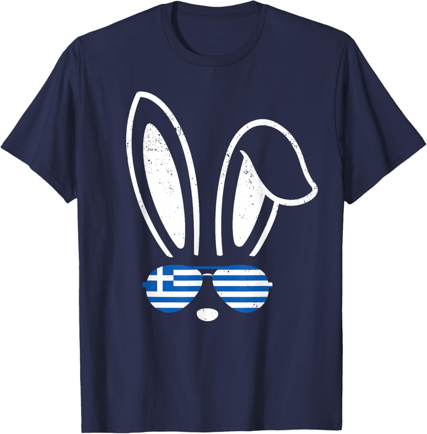 Bunny Ears Sunglasses Funny Easter 2026 Greece Flag Greek T-Shirt - T-Shirt | Navy