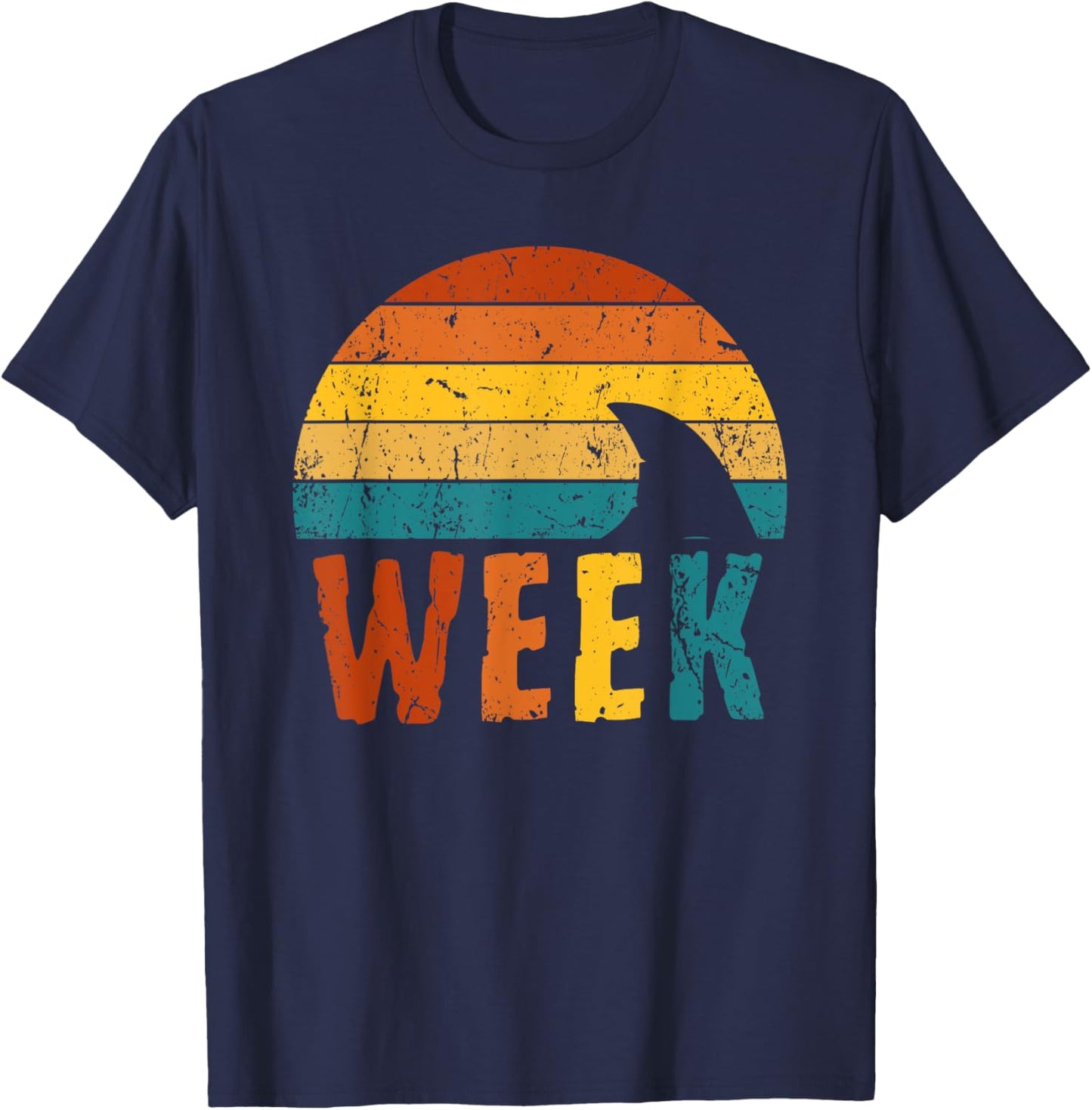 Retro Shark Fin 70s 80s Week Cool Sharks Ocean Animal Lover T-Shirt - T-Shirt | Navy