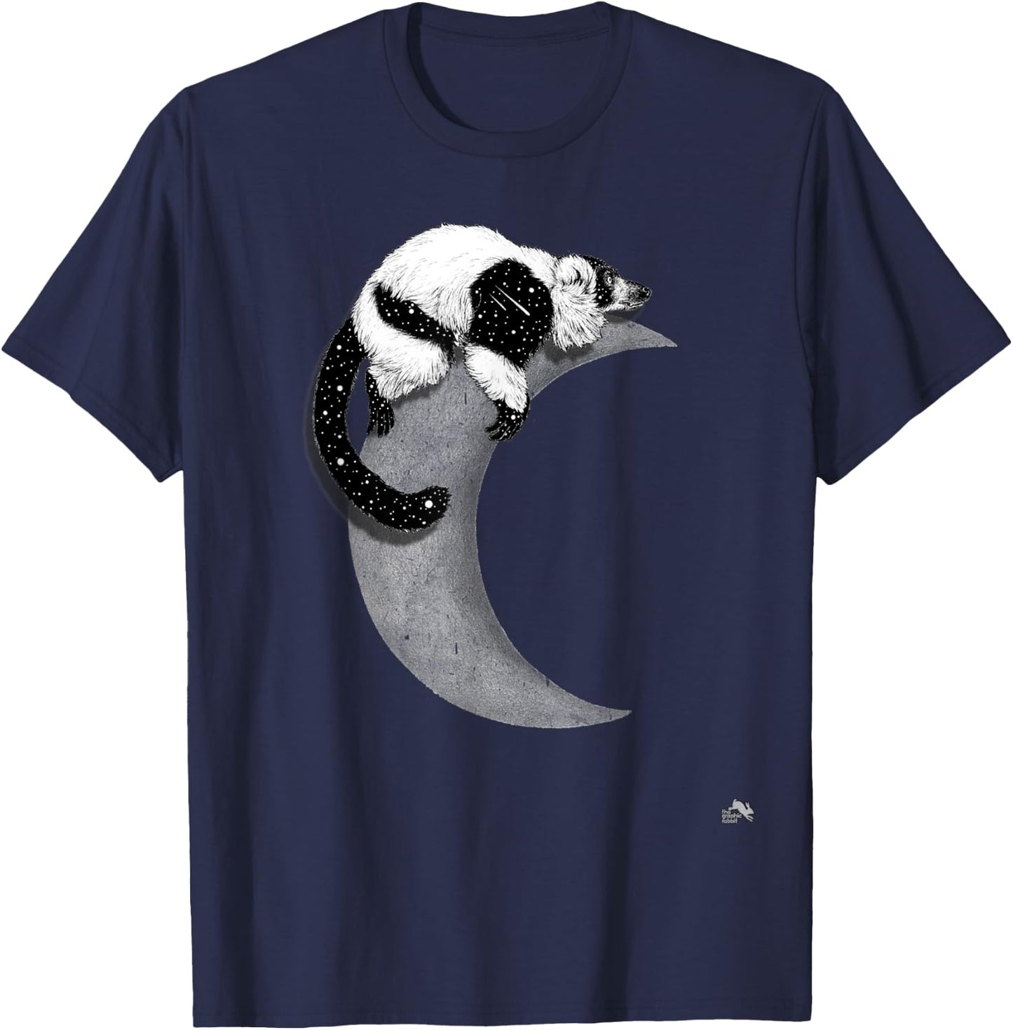 Black & White Ruffed Lemur - Indri - In Space On the Moon T-Shirt - T-Shirt | Navy
