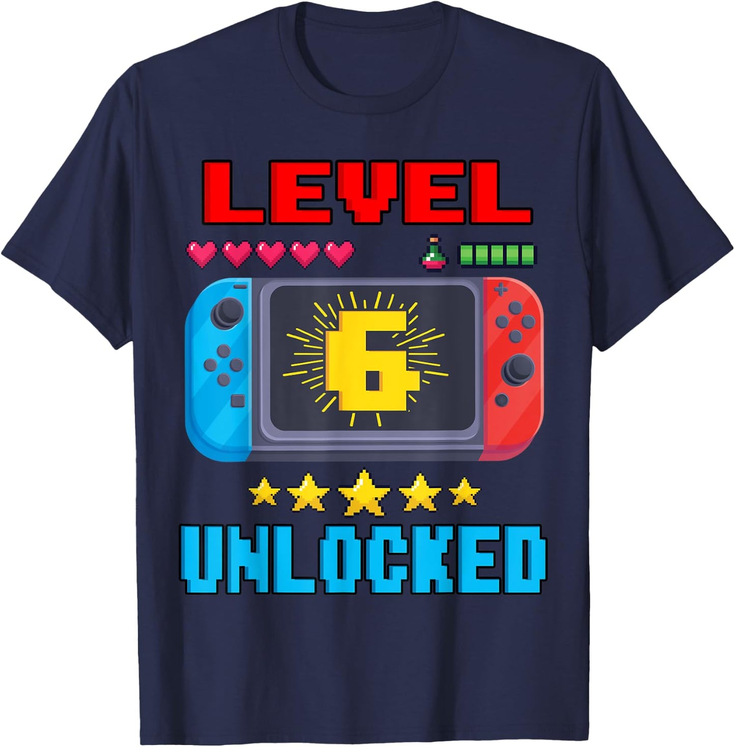 6th Birthday Boy Level 6 Unlocked Video Gamer Birthday T-Shirt - T-Shirt | Navy