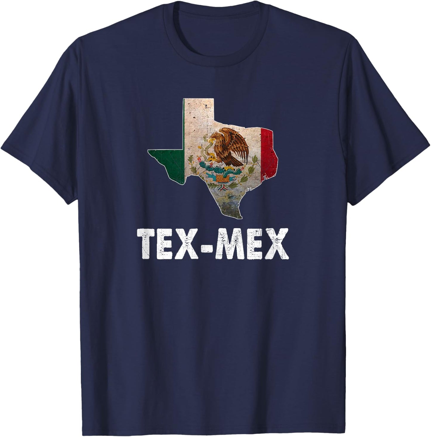 Tex-Mex Texas State with Mexico Flag - Mexican Food Lover T-Shirt - T-Shirt | Navy