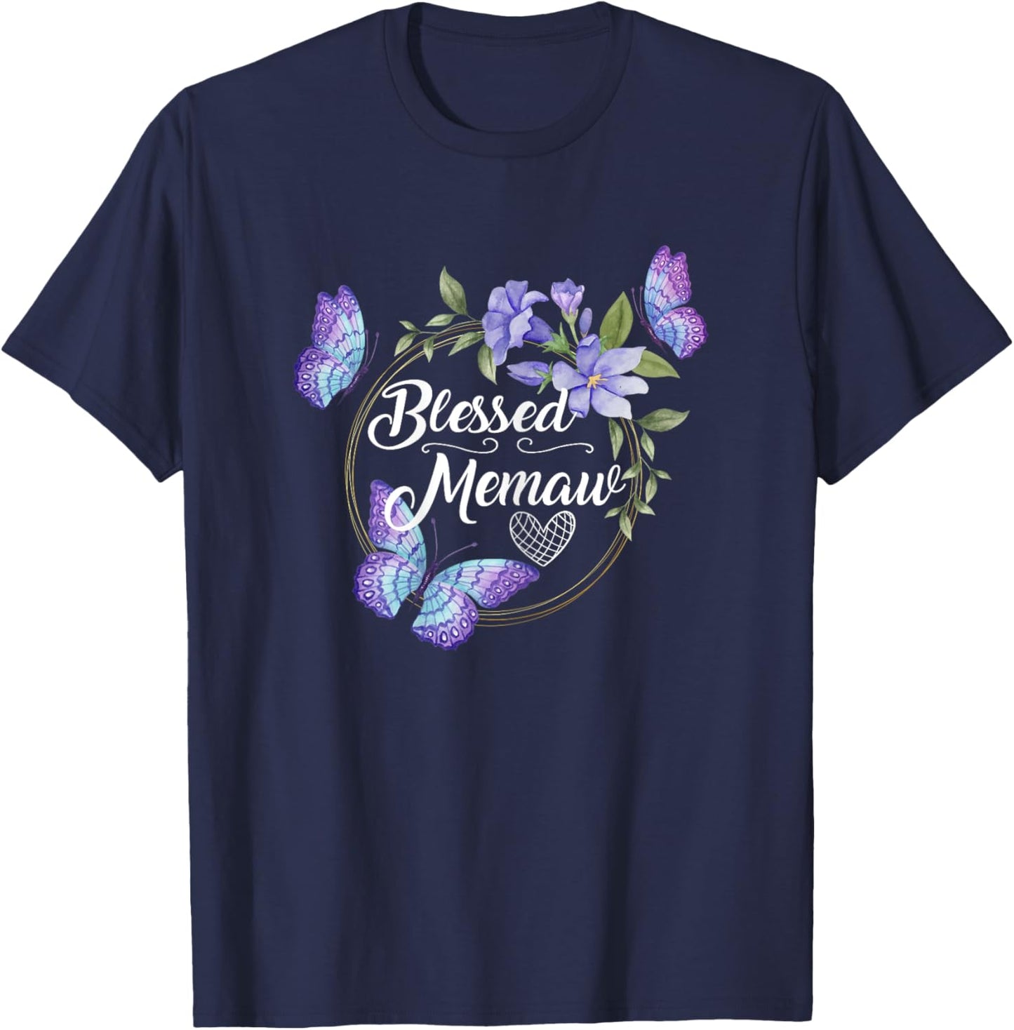 Blessed Memaw Frame with Butterflies print From Kids T-Shirt - T-Shirt | Navy