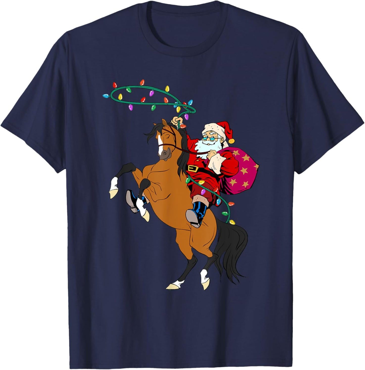 Cowboy Santa Claus Riding A Horse Christmas Cowboy Kids Boys T-Shirt - T-Shirt | Navy