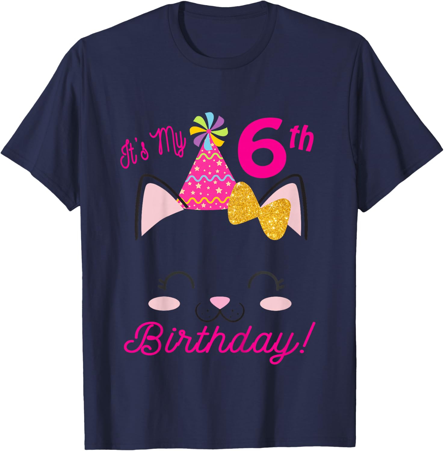 Its My 6th Birthday Shirt Girl Kitty Cat theme Party (six) T-Shirt - T-Shirt | Navy