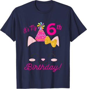 Its My 6th Birthday Shirt Girl Kitty Cat theme Party (six) T-Shirt - T-Shirt | Navy
