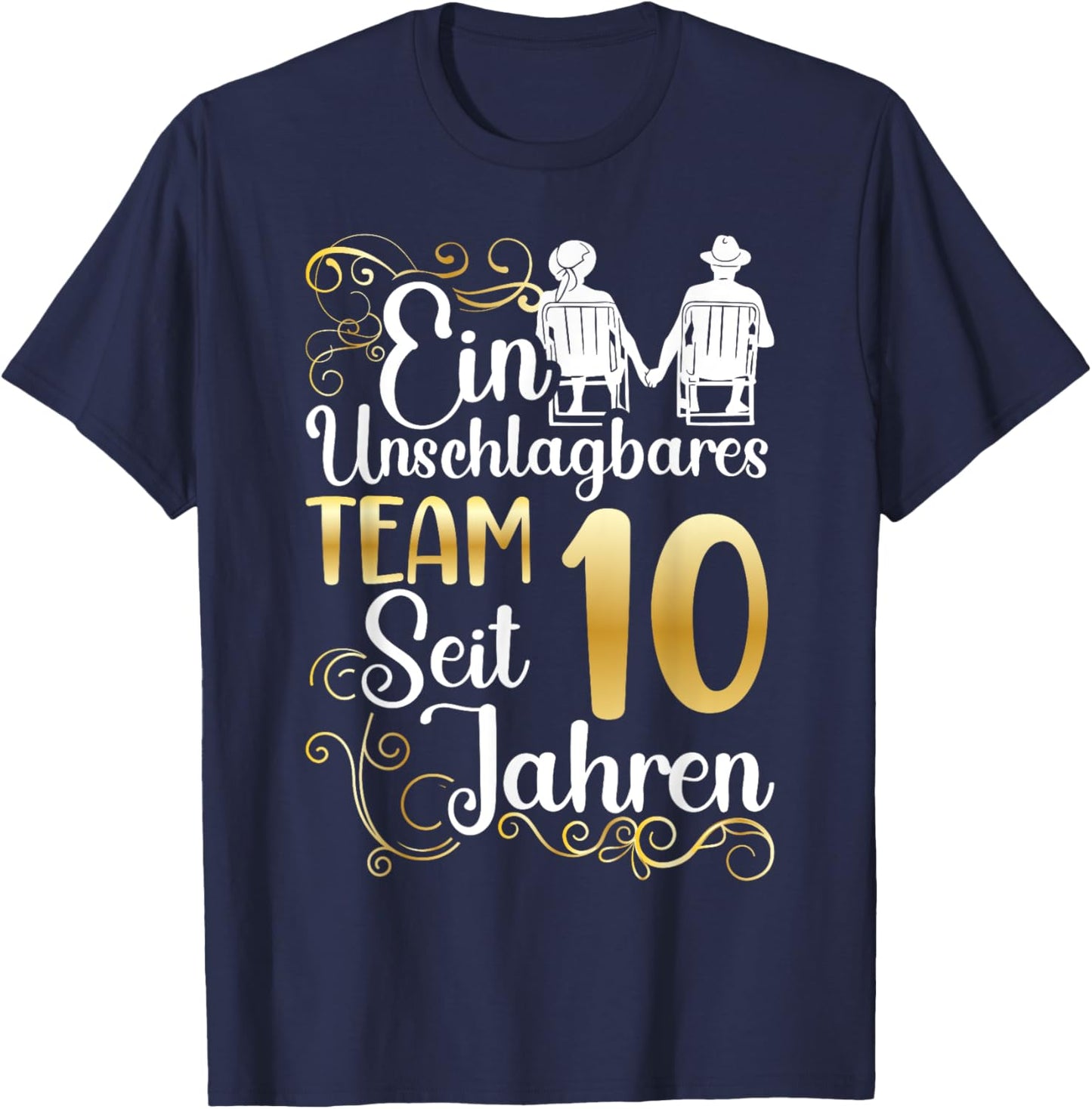 Rosenhochzeit 10 Jahre Verheiratet Hochzeitstag T-Shirt - T-Shirt | Navy