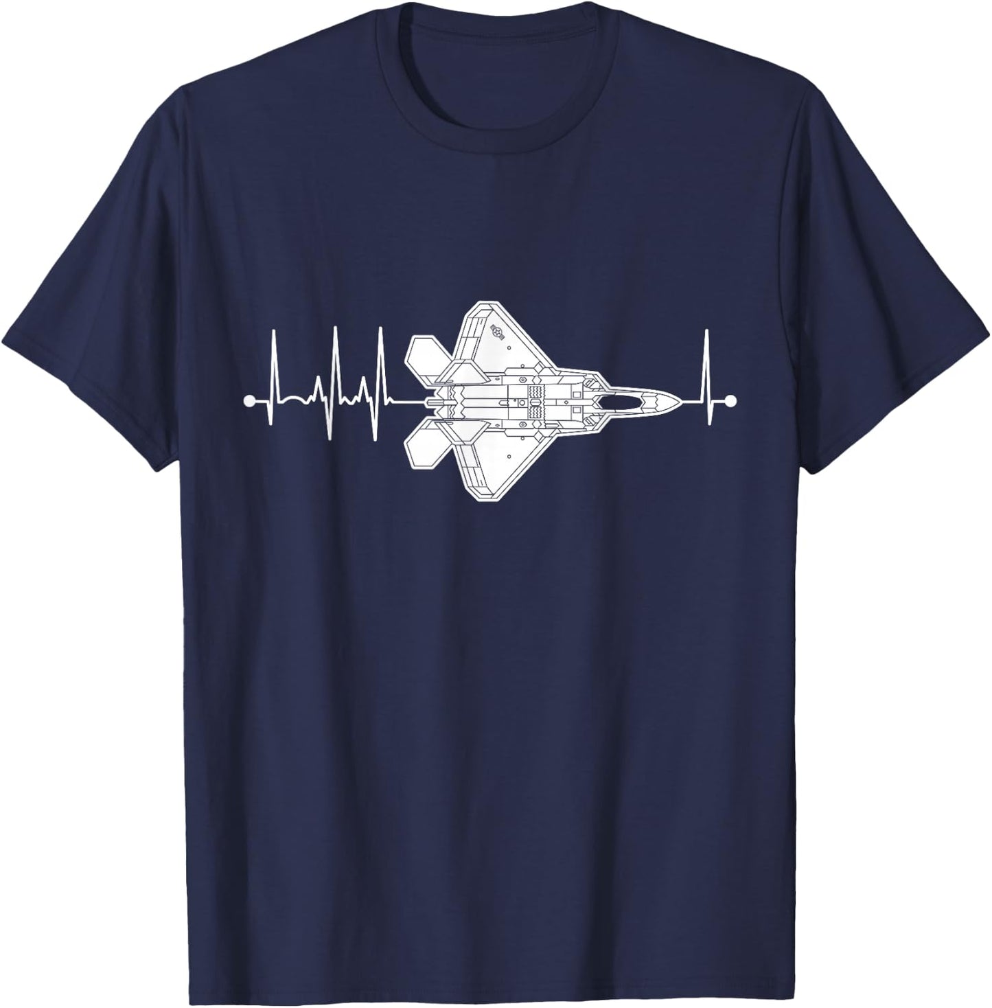 F-22 Raptor Schematic Airplane Pulse EKG Pilot F22 Heartbeat T-Shirt - T-Shirt | Navy