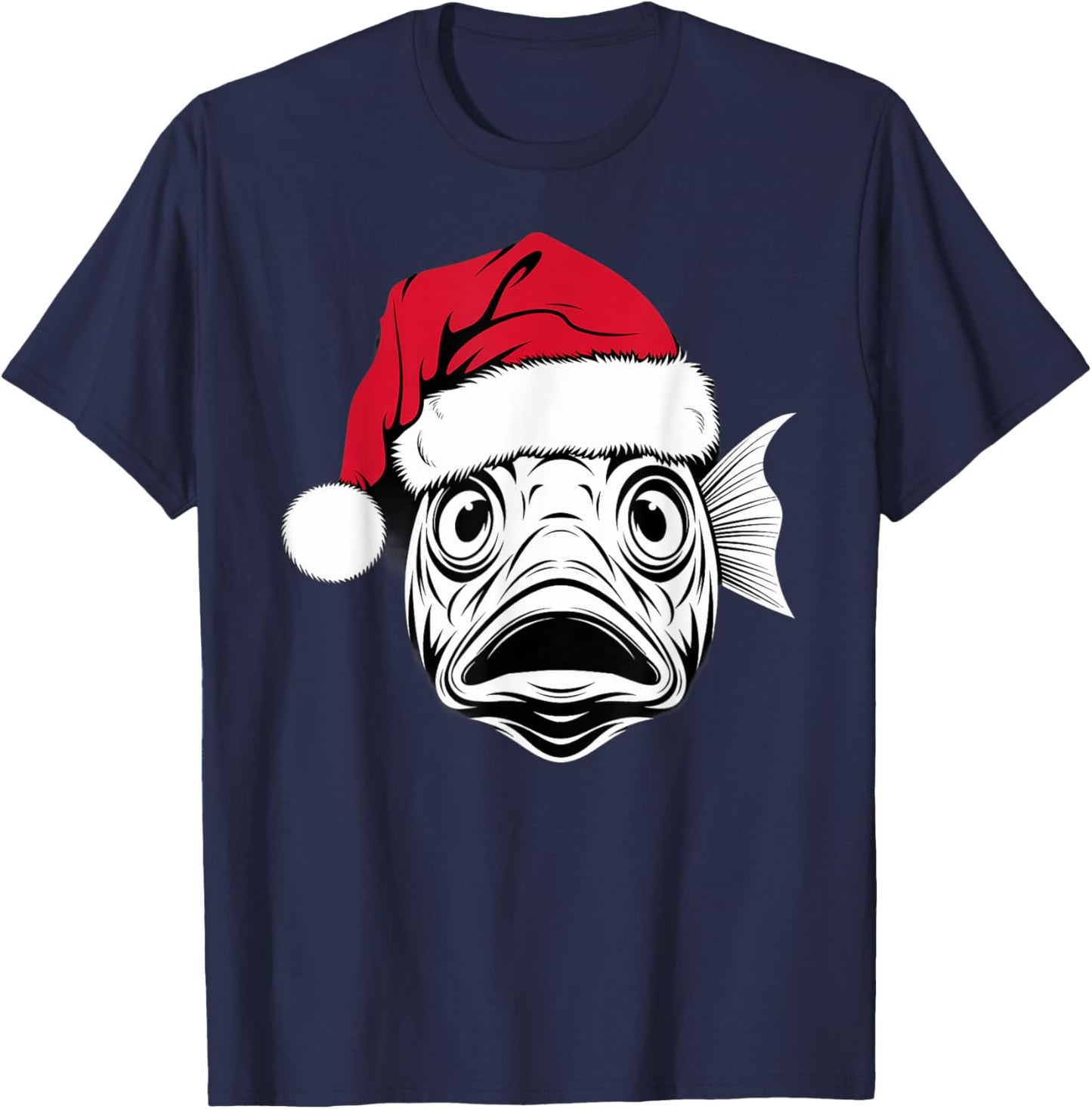 Funny Santa Fish on Marry Christmas Fish T-Shirt - T-Shirt | Navy