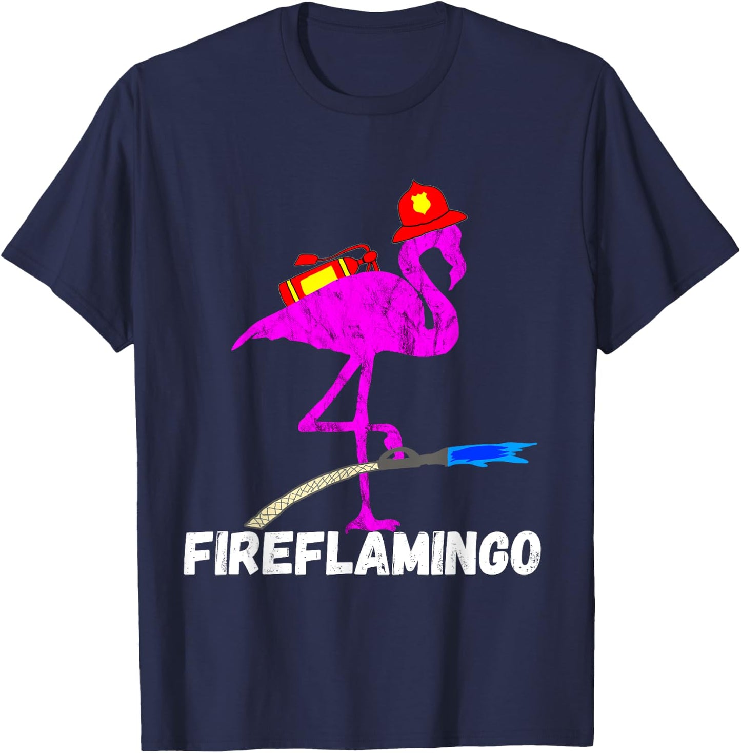 Fire Fighter Flamingo Exotic Bird Firefighter Fireman T-Shirt - T-Shirt | Navy