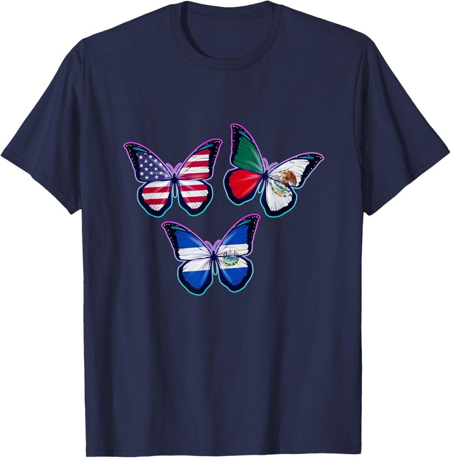 Multiculti Heritage. El Salvador Mexico and The USA T-Shirt - T-Shirt | Navy