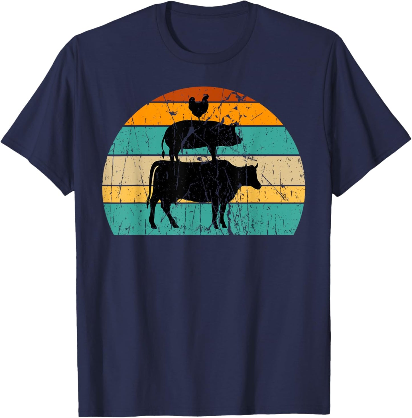 Vintage My Food Pyramid Carnivore Meat Eater Pig Cow Chicken T-Shirt - T-Shirt | Navy