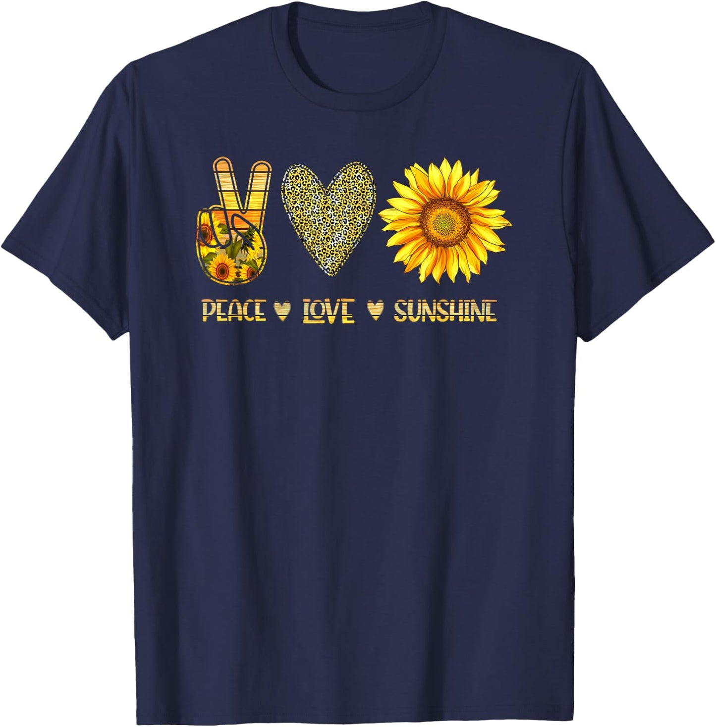 Peace Love Sunshine Sunflower Hippie Cute T-Shirt - T-Shirt | Navy