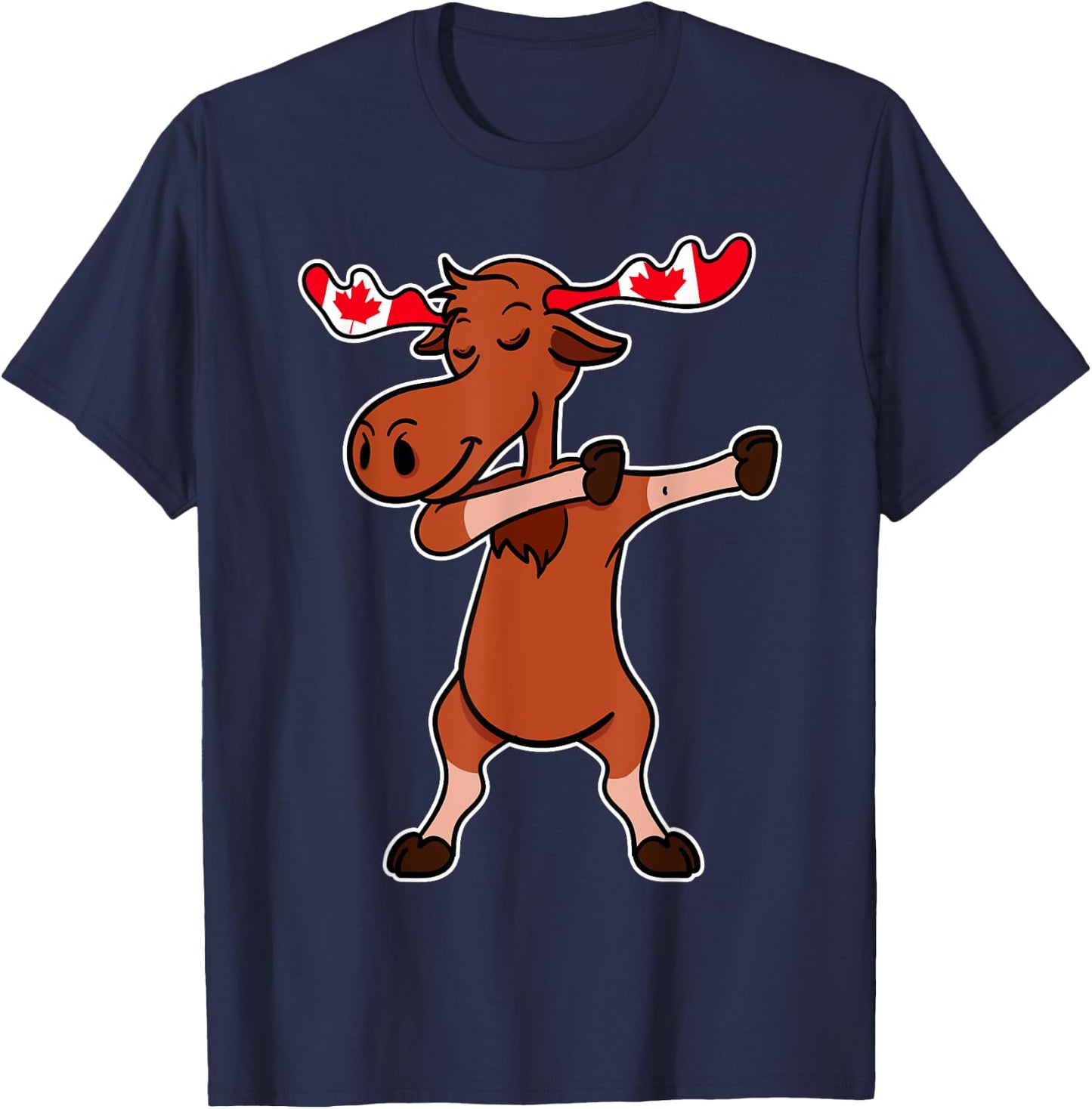 Dabbing Moose Shirt Dancing Canada Elk Canadian Flag Gift T-Shirt - T-Shirt | Navy