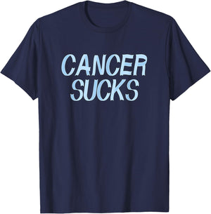 Cancer Sucks - Light Blue Prostate Cancer Ribbon Letters T-Shirt - T-Shirt | Navy