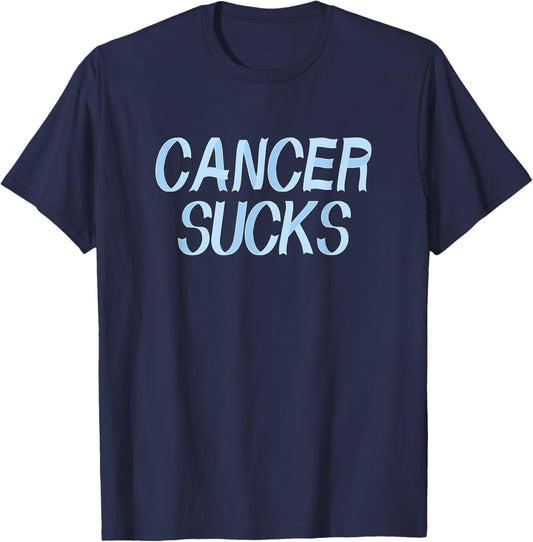 Cancer Sucks - Light Blue Prostate Cancer Ribbon Letters T-Shirt - T-Shirt | Navy