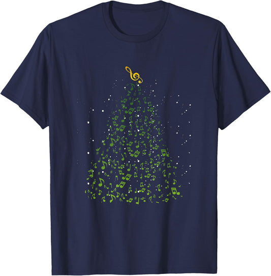 Musical Notes Funny Music Lover Musician Christmas Apparel T-Shirt - T-Shirt | Navy