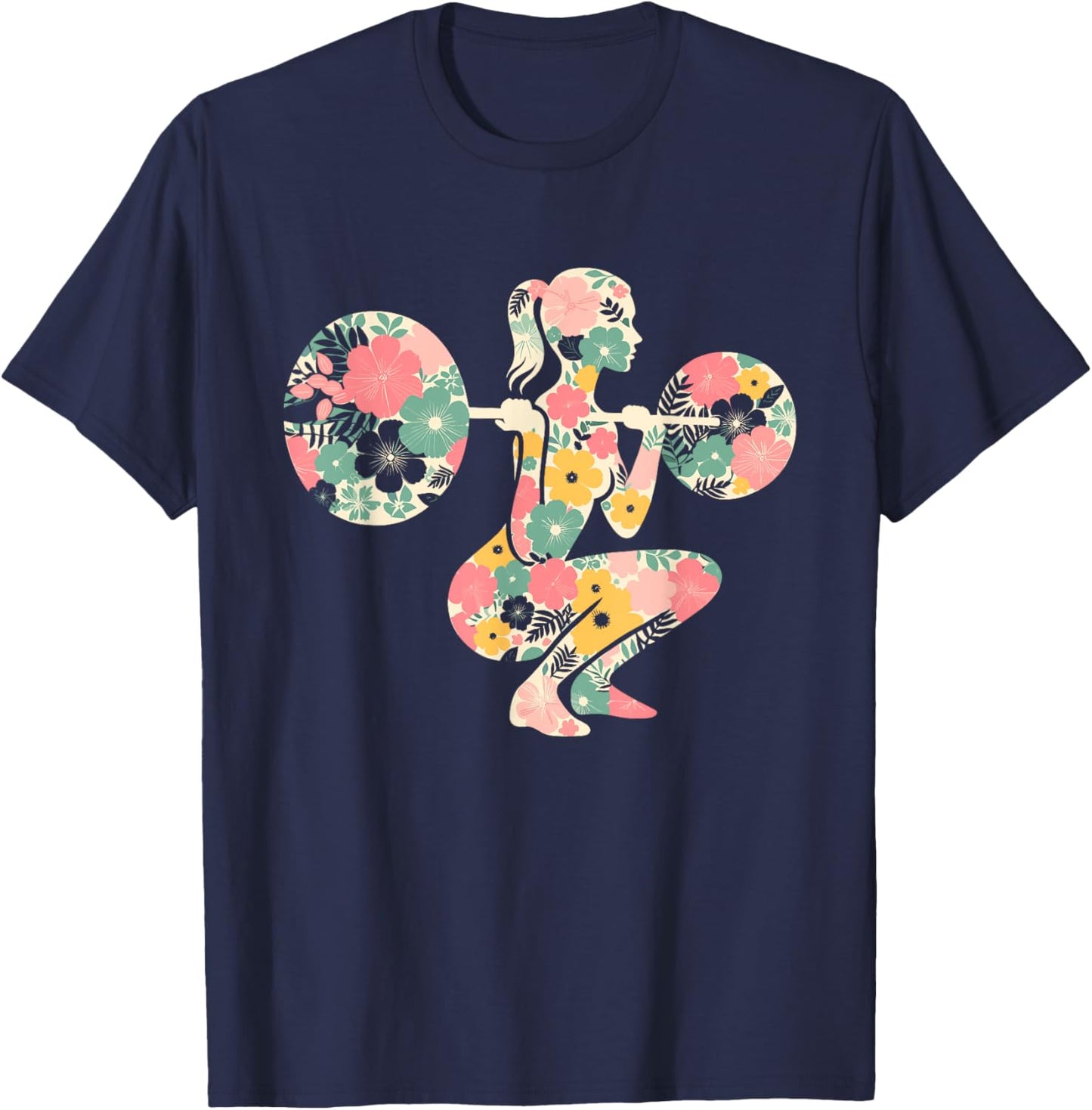 Floral FLower Weightlifting Workout Gym Fitness Mothers Day T-Shirt - T-Shirt | Navy