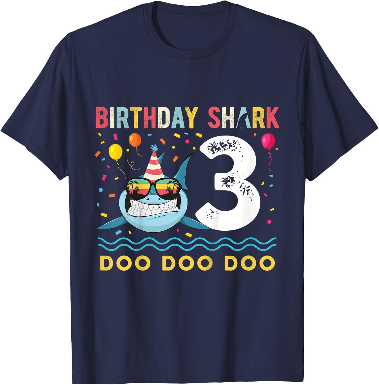 3 Year Old Birthday Boy Girl Shark Boys and Girls T-Shirt - T-Shirt | Navy