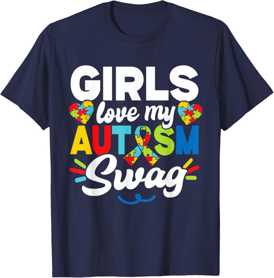 Girls Love My Autism Swag Support Autistic Autism T-Shirt - T-Shirt | Navy