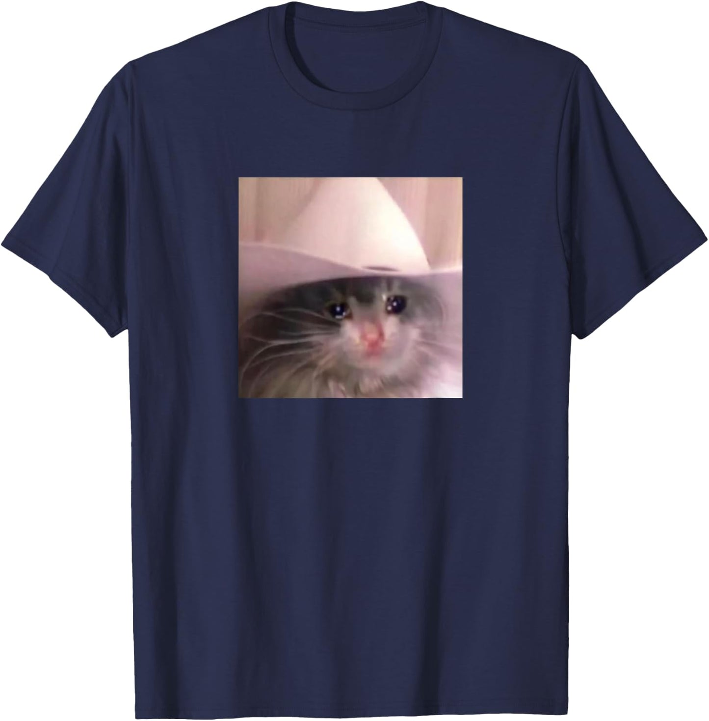 Sad Cat Cowboy Hat T-Shirt - T-Shirt | Navy