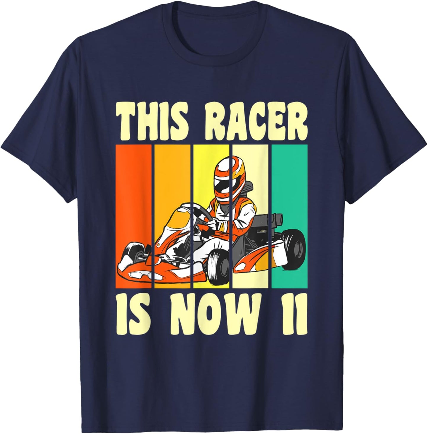 Happy 11 Birthday 11 Year Old Vintage Go Cart 11th Birthday T-Shirt - T-Shirt | Navy