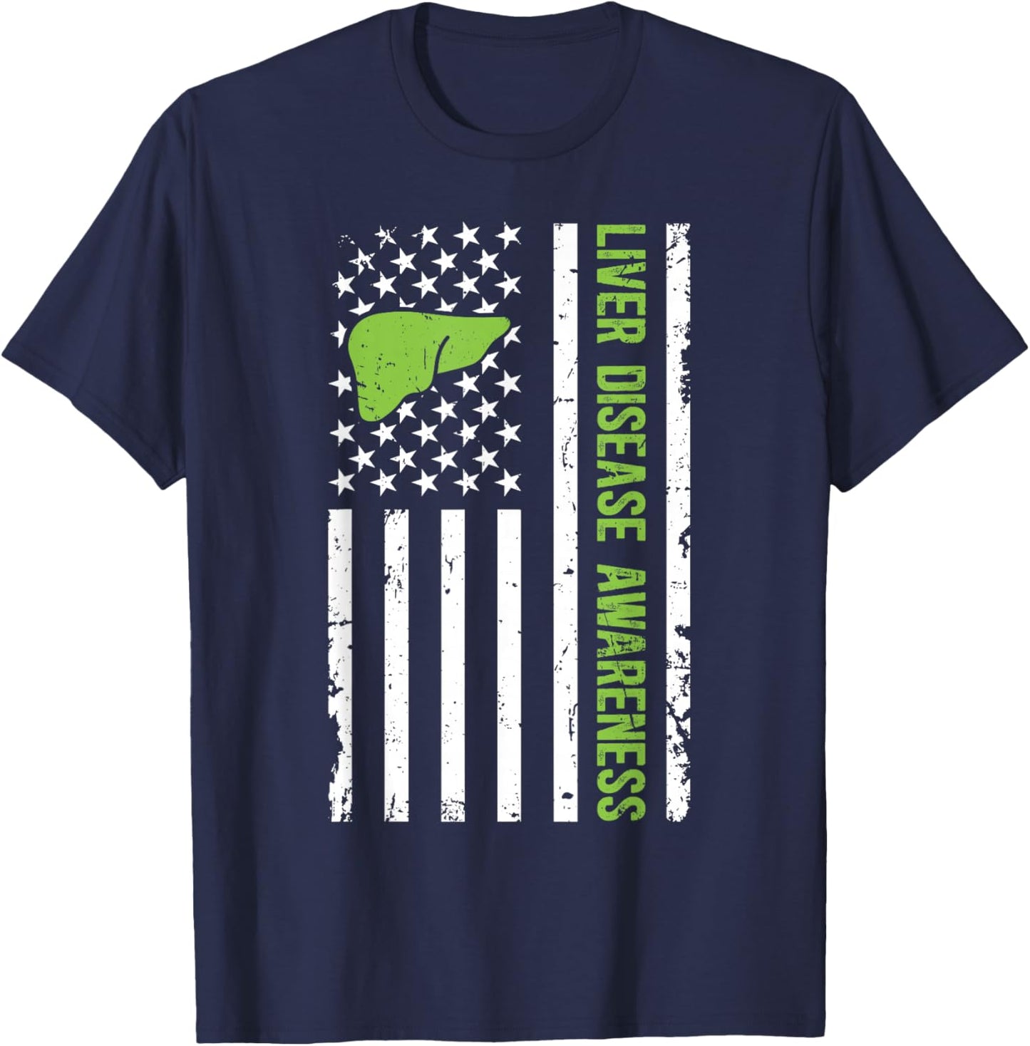 Liver Disease Awareness Month US Flag Liver Disease Warrior T-Shirt - T-Shirt | Navy