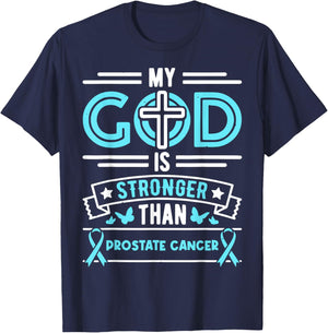 Faith My God Is Stronger Than Prostate Cancer - Ribbon T-Shirt - T-Shirt | Navy