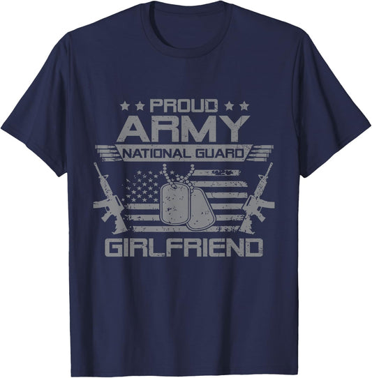 Proud Army National Guard Girlfriend Flag USA Military T-Shirt - T-Shirt | Navy