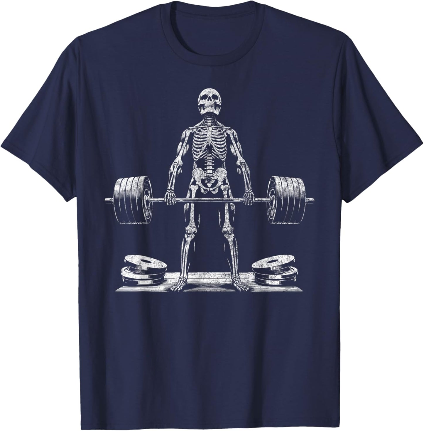 Deadlift Skeleton Halloween Gym Jokes Weightlifting Workout , Small T-Shirt - T-Shirt | Navy