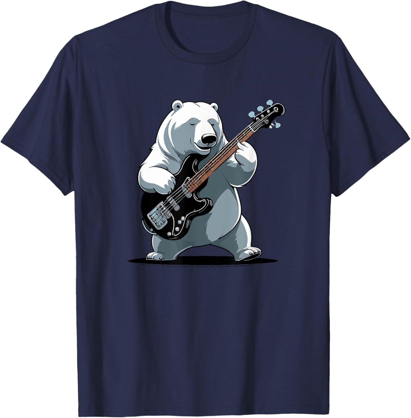 Bear playing Bass Guitar, Polar Bear Guitarist T-Shirt - T-Shirt | Navy
