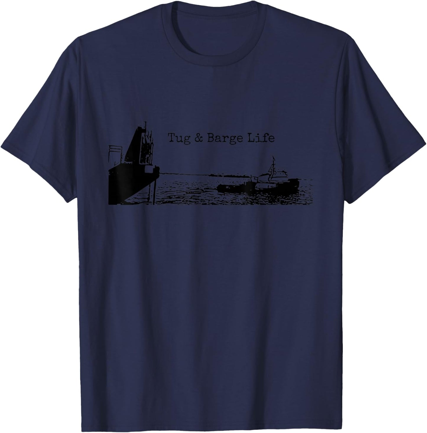 Tug and Barge Life Tugboat Black and White T-Shirt - T-Shirt | Navy