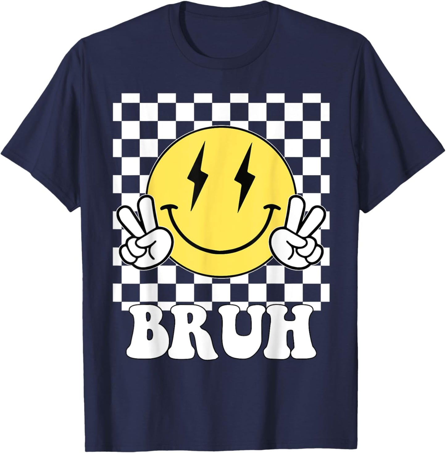 Groovy Bruh For Girls Kids Boys Smile Face T-Shirt - T-Shirt | Navy