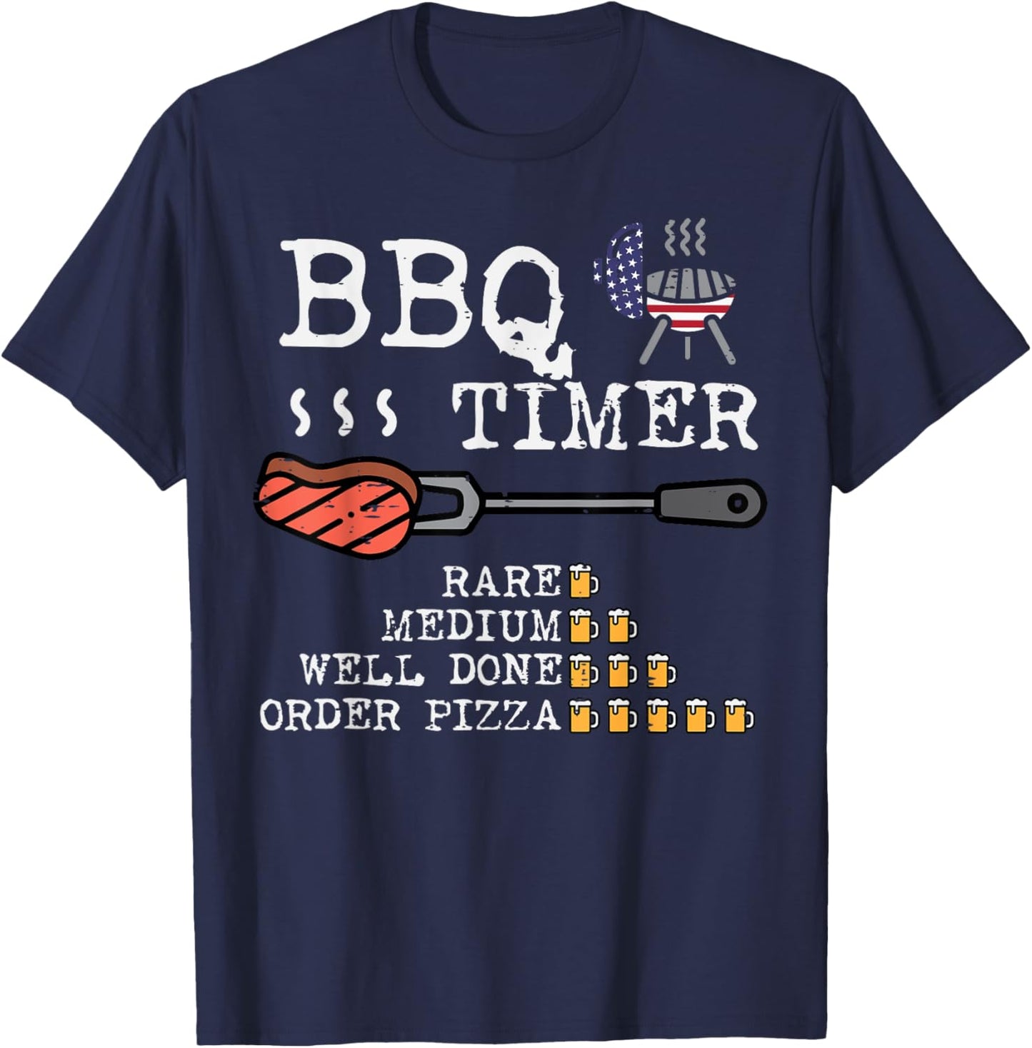 Bbq Timer Flag Funny Barbecue Grill 4th July Dad Grandpa Men T-Shirt - T-Shirt | Navy