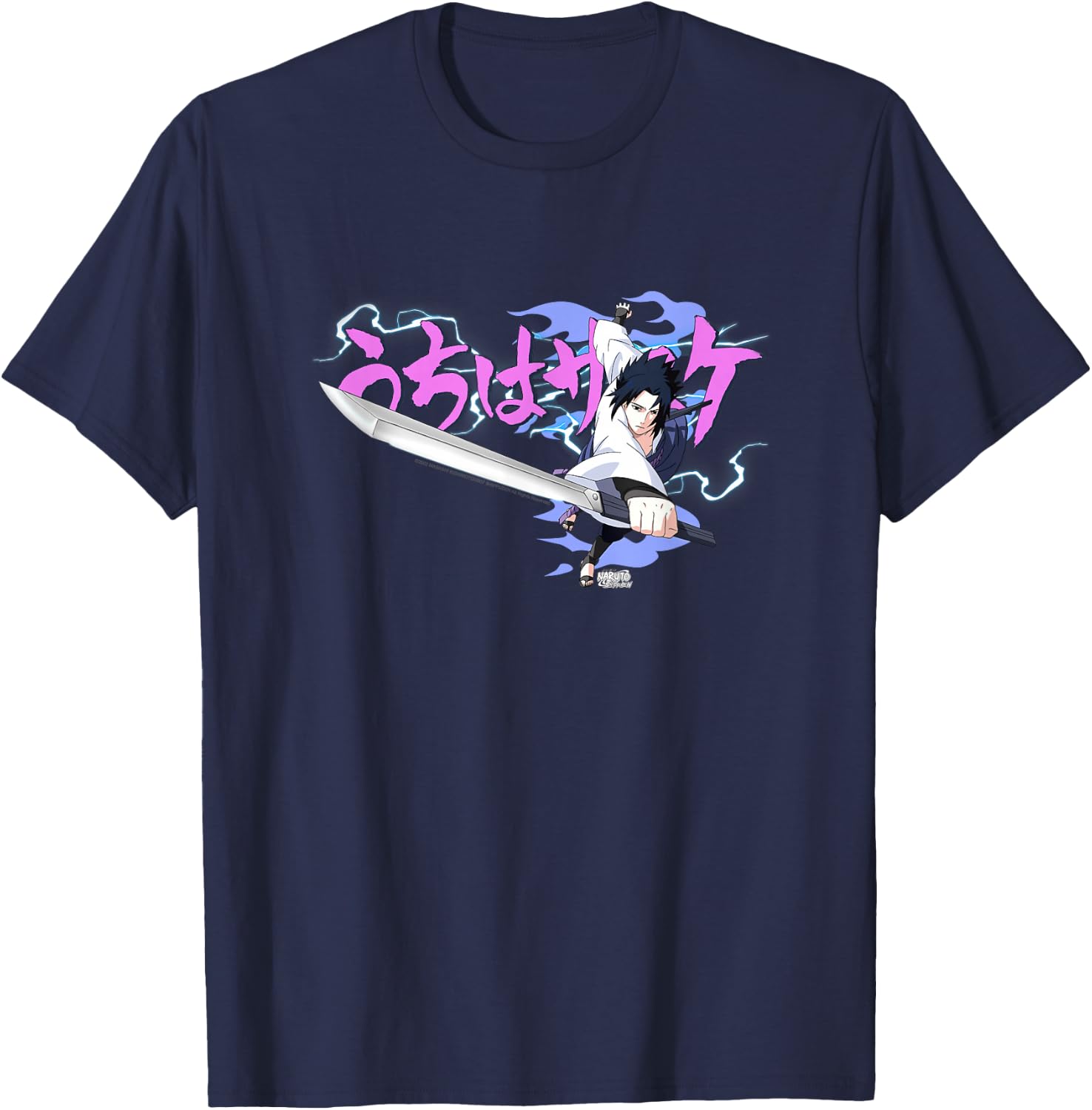 Naruto Shippuden Sasuke Sword Pastel Lightning Anime T-Shirt - T-Shirt | Navy