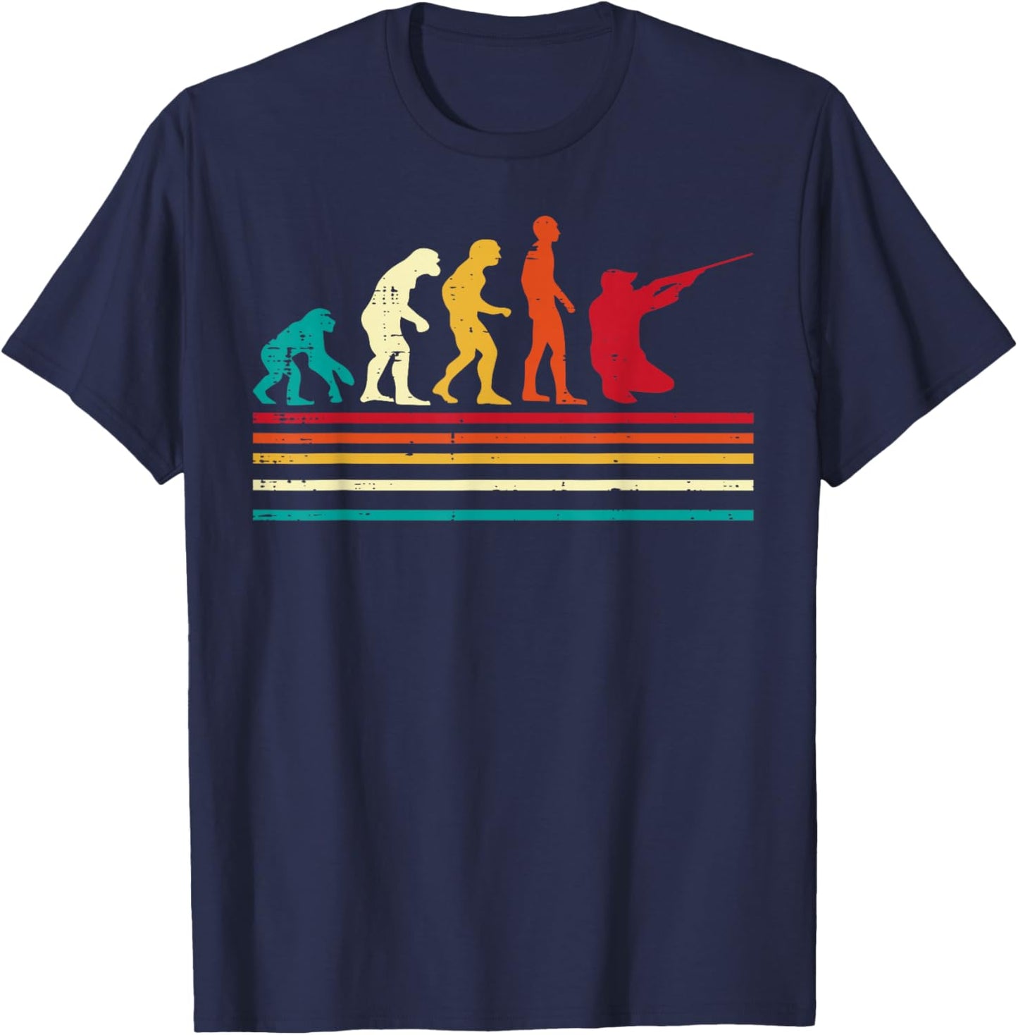 Hunter Human Evolution Retro Hunting Deer Men Women Kid Teen T-Shirt - T-Shirt | Navy
